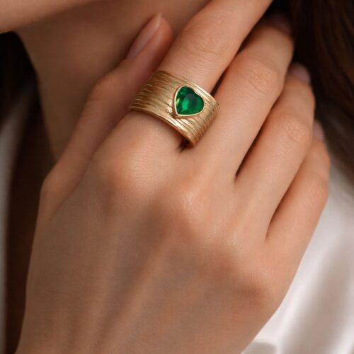 Green Gold heart Ring